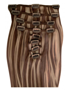 Extension clip capelli lisci 63 cm - castano con mèches bionde